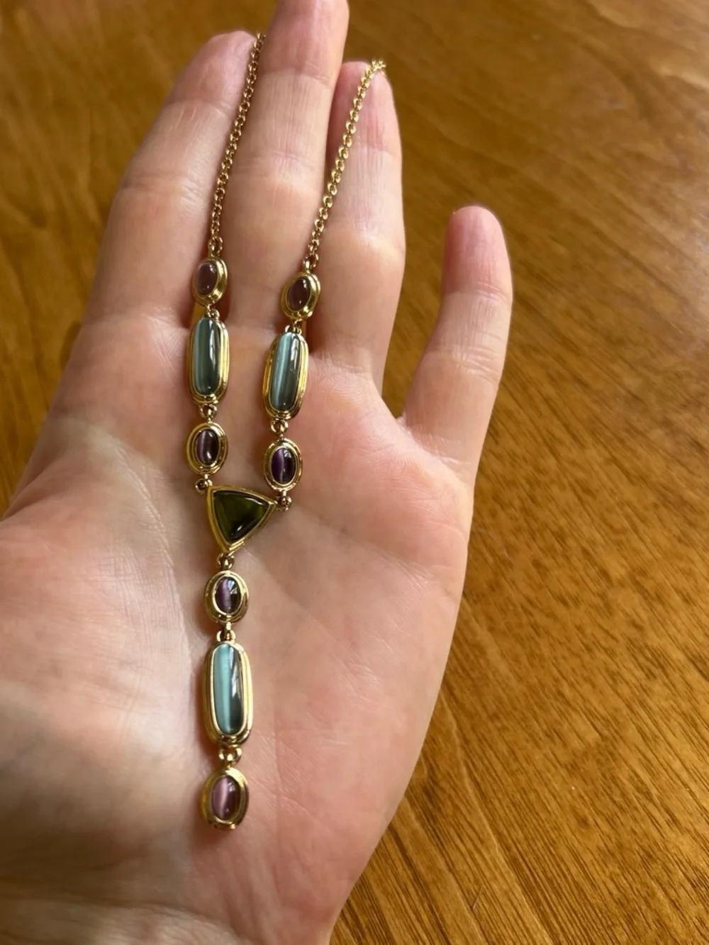 NOS Money Gold-Tone Multicolor Stone Lariat Necklace - Women Jewelry
